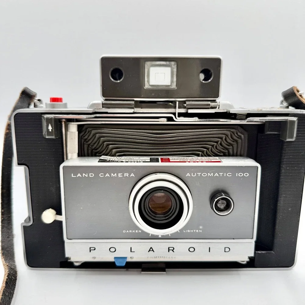 Vintage Polaroid Automatic 100 Land Camera Folding Bellows Instant Film Grey